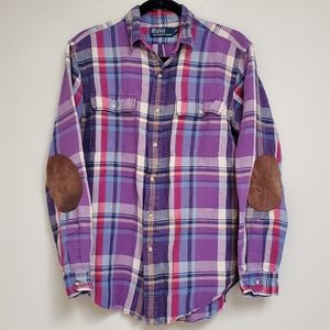 Polo Ralph Lauren Purple Plaid Suede Patch Shirt